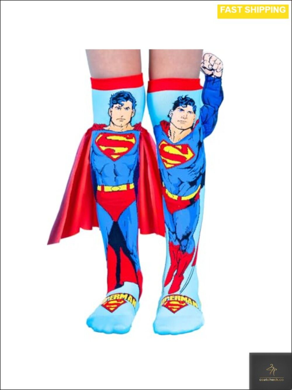 MADMIA Superman Knee-High Novelty Socks with 3D Plush Arm and Velvet Cape